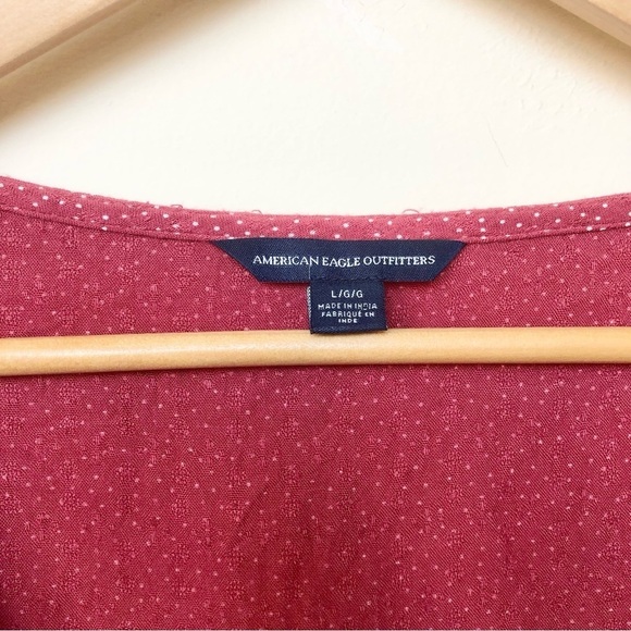 American Eagle Cropped Red Polka Dot Wide Sleeve Top Size Large - Picture 6 of 8